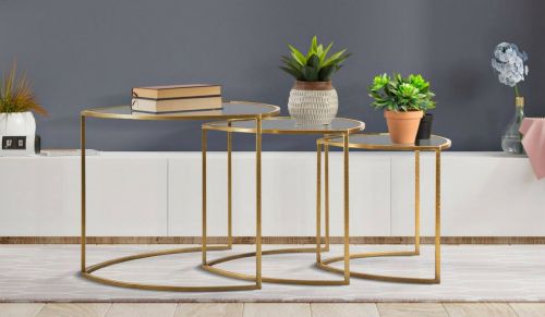 Tavolino da salotto Laetitia, Tavolo basso da caffè, Portariviste per divano, Ripiano da soggiorno, 60x60 h50 cm, Oro