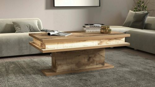 Tavolino da Salotto Marrone Acero Luce led Forma Rettangolare 100x55x42h cm, Colore Ripiano Marrone Made in Italy - Iside