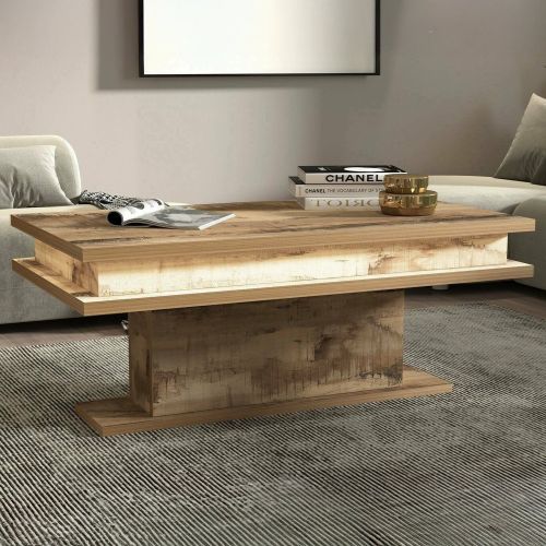 Tavolino da Salotto Marrone Acero Luce led Forma Rettangolare 100x55x42h cm, Colore Ripiano Marrone Made in Italy - Iside
