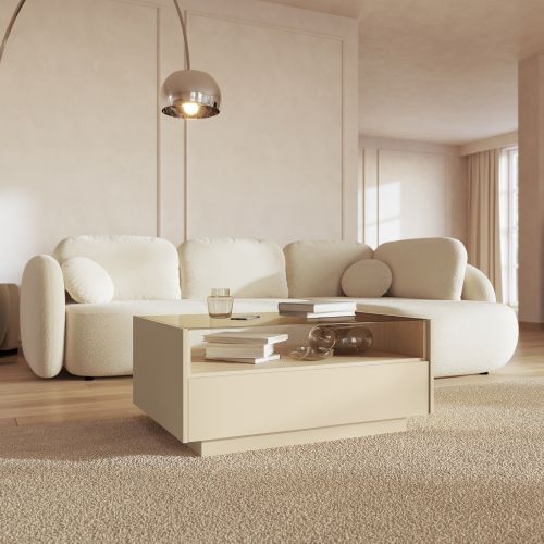Tavolino da Salotto Marrone Chiaro Marrone Rovere un Cassetto un Vano 96x40x43h cm, Forma Rettangolare - Karisasa
