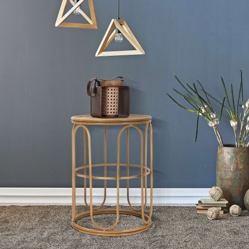Tavolino da Salotto Marrone Effetto Rattan Forma Rotondo 40x40x55h cm, Colore Ripiano Marrone - Socotr