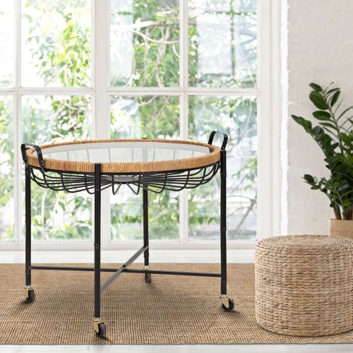 Tavolino da Salotto Marrone Nero con Ruote Forma Rotondo 57x65x71h cm, Colore Ripiano Trasparente - TamDao