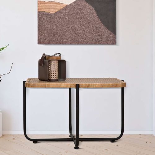 Tavolino da Salotto Marrone Nero Effetto Rattan Forma Rettangolare 75x55x47h cm, Colore Ripiano Marrone - Fali