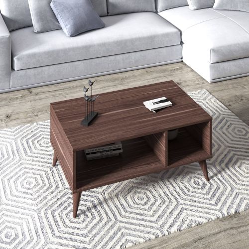 Tavolino da Salotto Marrone Noce 2 Vani Forma Rettangolare 90x40x55h cm, Materiale Piano in Legno Nobilitato