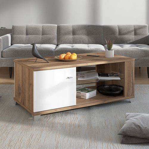 Tavolino da Salotto Marrone Noce Bianco 3 Vani con Piedini 118x60x48.5h cm, Forma Rettangolare - Treiso