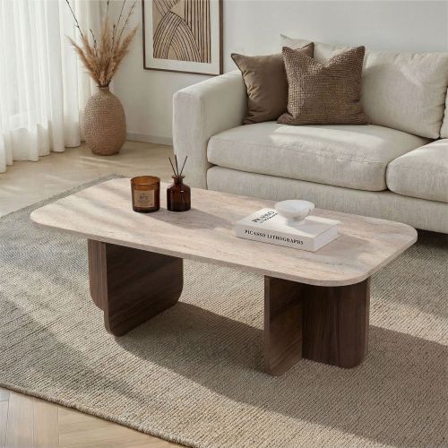 Tavolino da Salotto Marrone Noce Bianco Marmo Forma Rettangolare Materiale Piano in Legno Nobilitato 120x60x41h cm, Colore Ripiano Bianco - Nomeva
