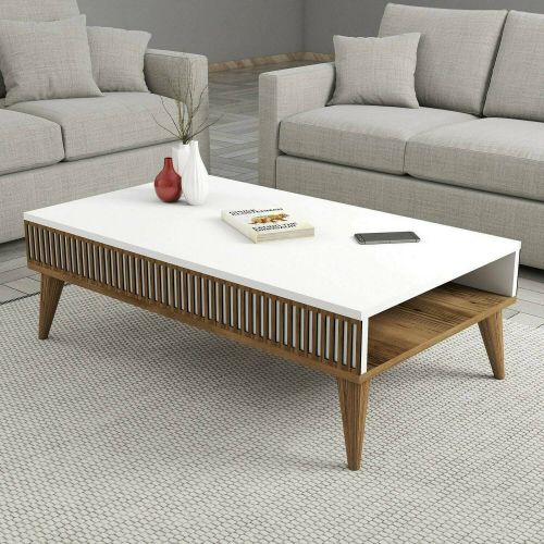 Tavolino da Salotto Marrone Noce Bianco Portariviste un Vano 105x60x35h cm, Forma Rettangolare - Atrani