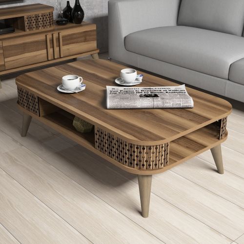 Tavolino da Salotto Marrone Noce con Piedini un Vano 105x60x35h cm, Forma Rettangolare - Medicina