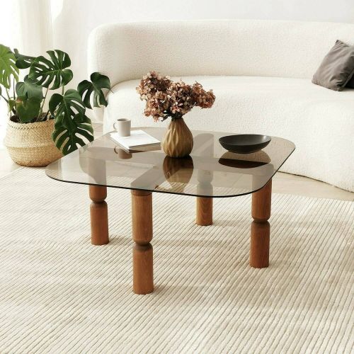 Tavolino da Salotto Marrone Noce Effetto Fume Forma Rettangolare 80x80x40h cm, Materiale Struttura in Vetro - Gran