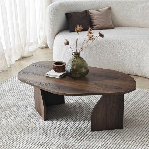 Tavolino da Salotto Marrone Noce Forma Ovale Materiale Piano in Legno Nobilitato 100x60x35h cm, Colore Ripiano Marrone - Lozza