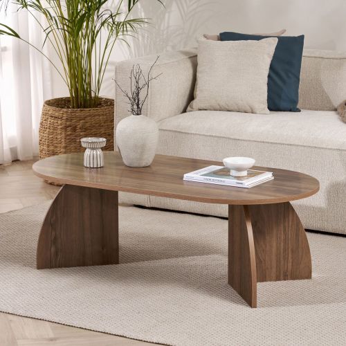 Tavolino da Salotto Marrone Noce Forma Ovale Materiale Piano in Legno Nobilitato 120x60x40h cm, Colore Ripiano Marrone - Nohaza