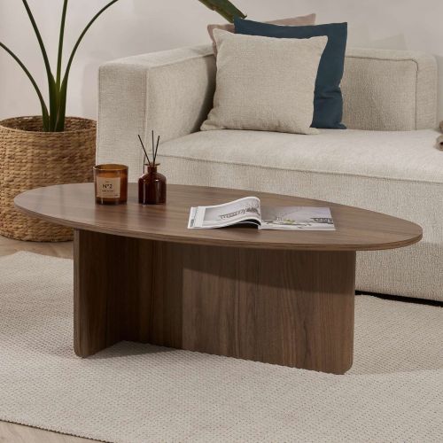 Tavolino da Salotto Marrone Noce Forma Ovale Materiale Piano in Legno Nobilitato 120x65x40h cm, Colore Ripiano Marrone - Parona