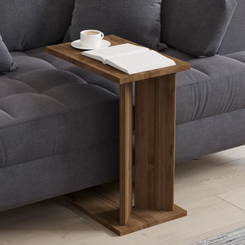 Tavolino da Salotto Marrone Noce Forma Rettangolare Materiale Piano in Legno Nobilitato 25x50x49h cm, Colore Ripiano Marrone - Ottone
