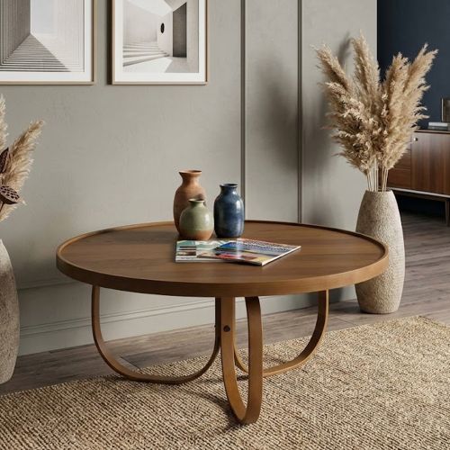 Tavolino da Salotto Marrone Noce Forma Rotondo Materiale Piano in Legno 100x100x46h cm, Colore Ripiano Marrone - Chiavenna