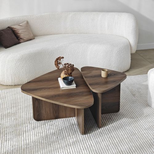 Tavolino da Salotto Marrone Noce Modulabile Forma Triangolare 90x60x35h cm, Sfumatura Colore Ripiano Noce - Saraceno
