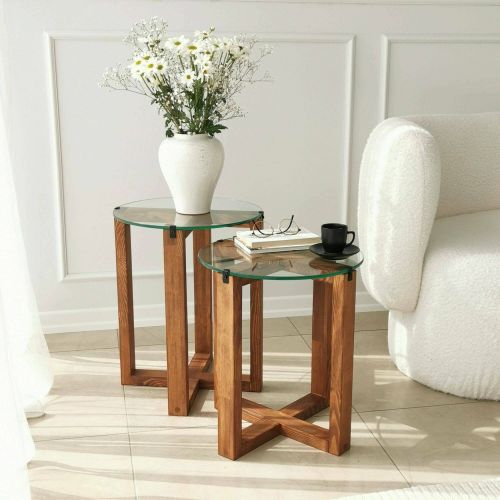 Tavolino da Salotto Marrone Noce Modulare Forma Circolare 40x40x50h cm, Sfumatura Colore Struttura Noce - Arzana