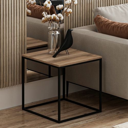 Tavolino da Salotto Marrone Noce Nero Forma Quadrato Materiale Piano in Legno Nobilitato 52x50x50h cm, Sfumatura Colore Struttura Noce - Tricase