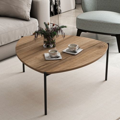 Tavolino da Salotto Marrone Noce Nero Forma Triangolare Materiale Piano in Legno Nobilitato 90x89x40h cm, Sfumatura Colore Struttura Noce - Atesino