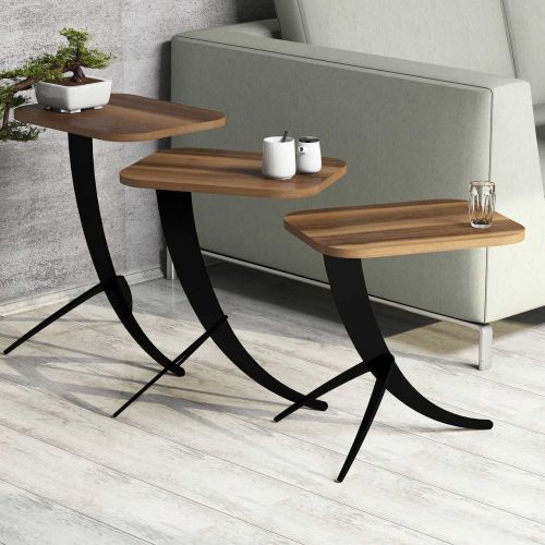 Tavolino da Salotto Marrone Noce Nero set 3 Pezzi Forma Rettangolare 35x60x45h cm, Colore Ripiano Marrone - Cetara