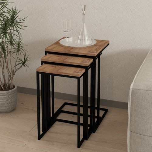 Tavolino da Salotto Marrone Noce Nero set 3 Pezzi Forma Rettangolare 40x40x62h cm, Colore Ripiano Marrone - Zignago