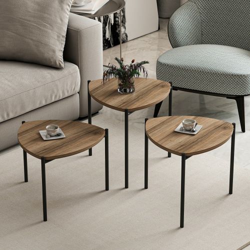 Tavolino da Salotto Marrone Noce Nero set 3 Pezzi Forma Triangolare 45x45x45h cm, Colore Ripiano Marrone - Carro