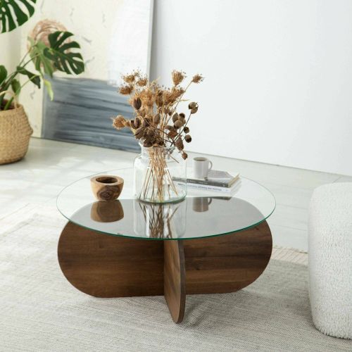 Tavolino da Salotto Marrone Noce Portariviste Forma Rotonda 75x75x35h cm, Sfumatura Colore Struttura Noce - Bagolino