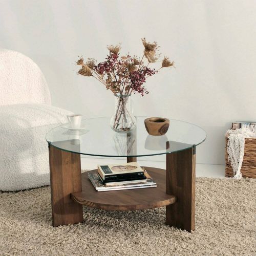 Tavolino da Salotto Marrone Noce Portariviste Forma Rotonda 75x75x40h cm, Sfumatura Colore Struttura Noce - Felino