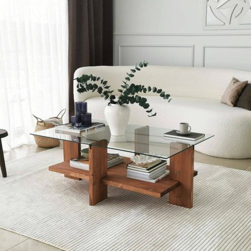 Tavolino da Salotto Marrone Noce Portariviste un Vano 105x60x40h cm, Forma Rettangolare - Tomiri