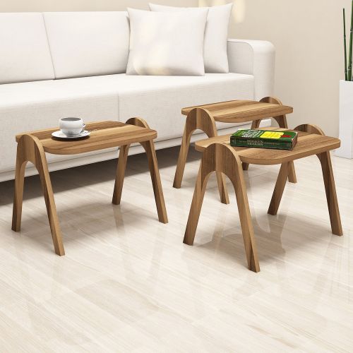 Tavolino da Salotto Marrone Noce set 3 Pezzi Forma Rettangolare 49x36x42h cm, Sfumatura Colore Ripiano Noce - Cerrione