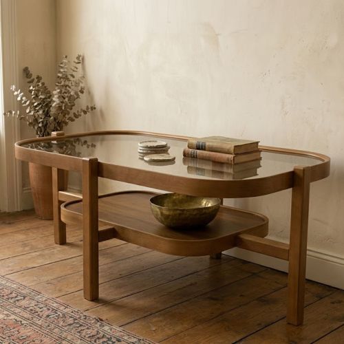 Tavolino da Salotto Marrone Noce un Vano Forma Rettangolare 110x70x48h cm, Materiale Struttura in Vetro - Sorbolo