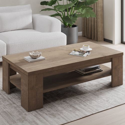 Tavolino da Salotto Marrone Noce un Vano Forma Rettangolare 130x67x41h cm, Sfumatura Colore Ripiano Noce - Carlazzo