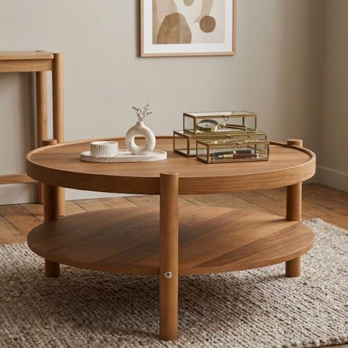 Tavolino da Salotto Marrone Noce un Vano Forma Rotondo 80x80x48h cm, Sfumatura Colore Ripiano Noce - Gildone