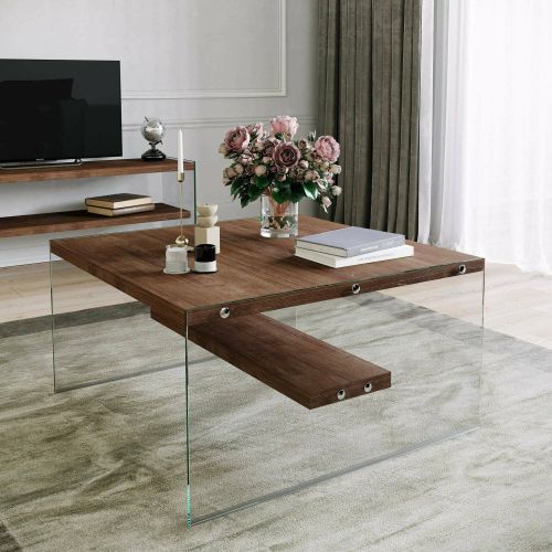 Tavolino da Salotto Marrone Noce un Vano Portariviste 75x75x40h cm, Forma Rettangolare - Barcis
