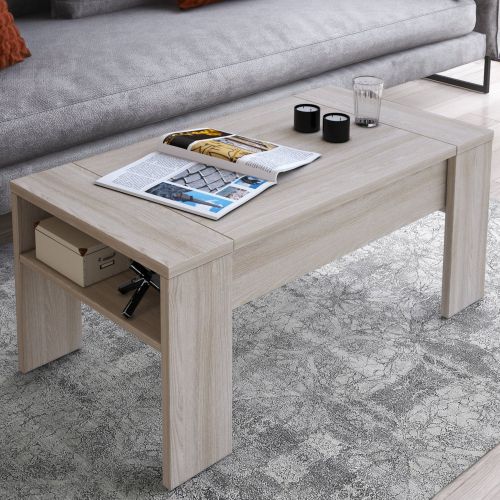 Tavolino da Salotto Marrone Olmo un Vano Forma Rettangolare 98x50x43h cm, Piano Sollevabile - Corallo