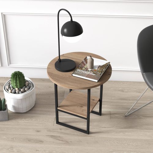Tavolino da Salotto Marrone Quercia un Vano Forma Circolare 45x47x45h cm, Materiale Piano in Legno Nobilitato