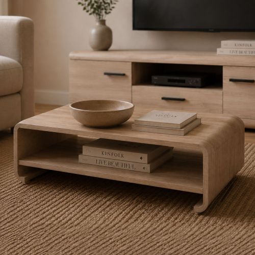 Tavolino da Salotto Marrone Rovere Angoli Arrotondati un Vano 120x60x40h cm, Forma Rettangolare - Kasamome