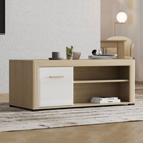 Tavolino da Salotto Marrone Rovere Bianco Opaco con Piedini 3 Vani 121x55x49h cm, Forma Rettangolare - Pettor