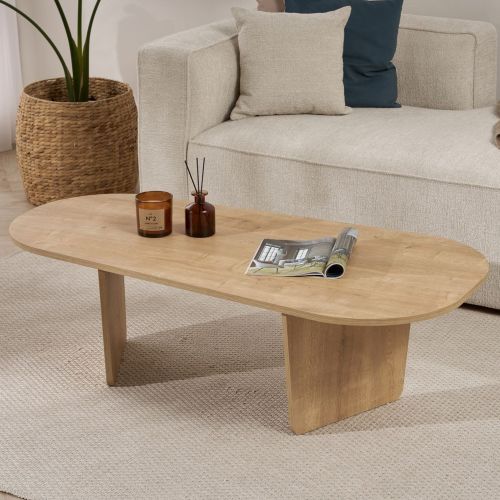 Tavolino da Salotto Marrone Rovere Forma Ovale Materiale Piano in Legno Nobilitato 130x65x40h cm, Colore Ripiano Marrone - Dozza
