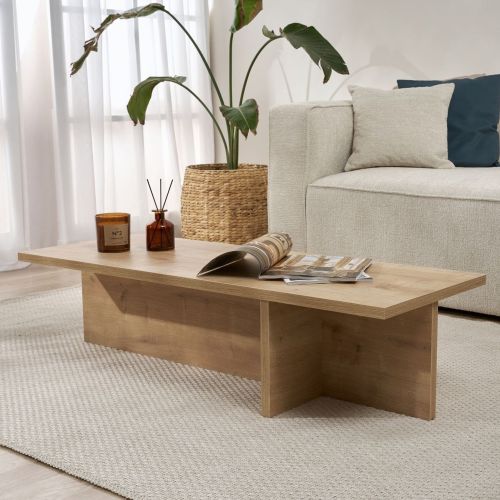 Tavolino da Salotto Marrone Rovere Forma Rettangolare Materiale Piano in Legno Nobilitato 120x45x30h cm, Colore Ripiano Marrone - Marmorito