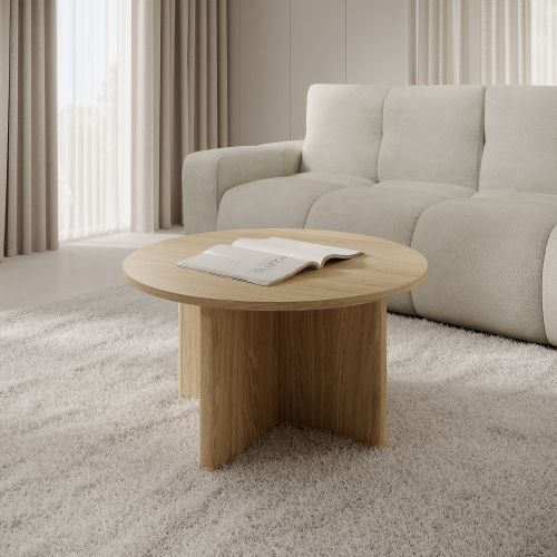 Tavolino da Salotto Marrone Rovere Forma Rotondo Colore Ripiano Marrone 90x90x49h cm, Sfumatura Colore Struttura Rovere - Kasi