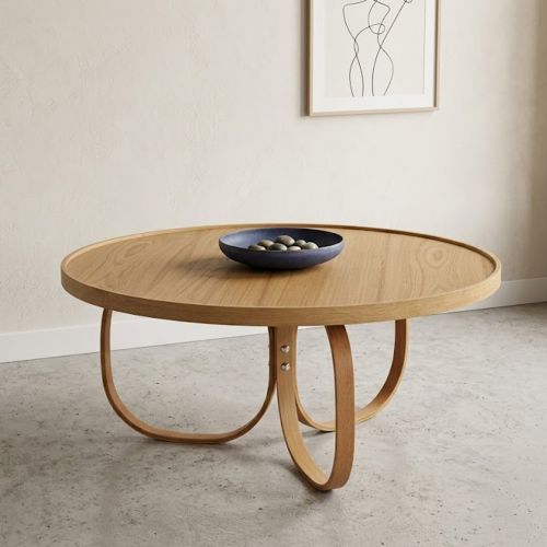 Tavolino da Salotto Marrone Rovere Forma Rotondo Materiale Piano in Legno 100x100x46h cm, Colore Ripiano Marrone - Chiavenna