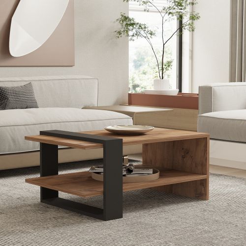 Tavolino da Salotto Marrone Rovere Nero Antracite un Vano Forma Rettangolare 80x55x35h cm, Colore Ripiano Marrone - Cigliano