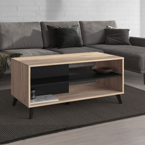 Tavolino da Salotto Marrone Rovere Nero con Piedini 2 Vani 101.5x50x47h cm, Forma Rettangolare - Priola