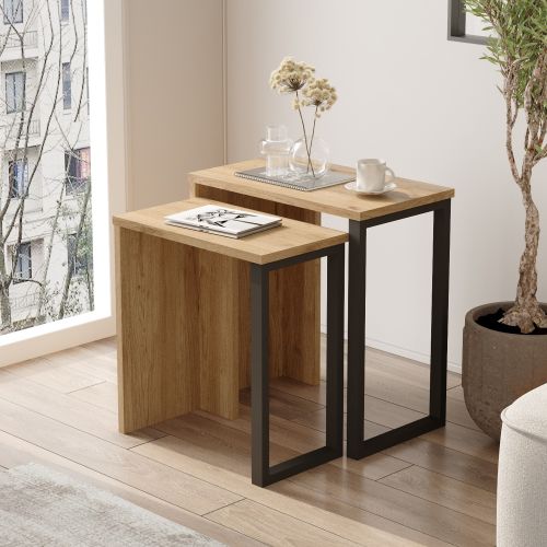 Tavolino da Salotto Marrone Rovere Nero Modulabile Forma Rettangolare 51x30x53h cm, Colore Ripiano Marrone - Carassai