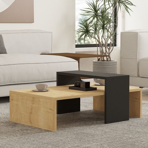 Tavolino da Salotto Marrone Rovere Nero Modulabile un Vano 80x50x32h cm, Forma Rettangolare - Paspardo