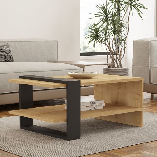 Tavolino da Salotto Marrone Rovere Nero un Vano Forma Rettangolare 80x50x35h cm, Colore Ripiano Marrone - Rogliano