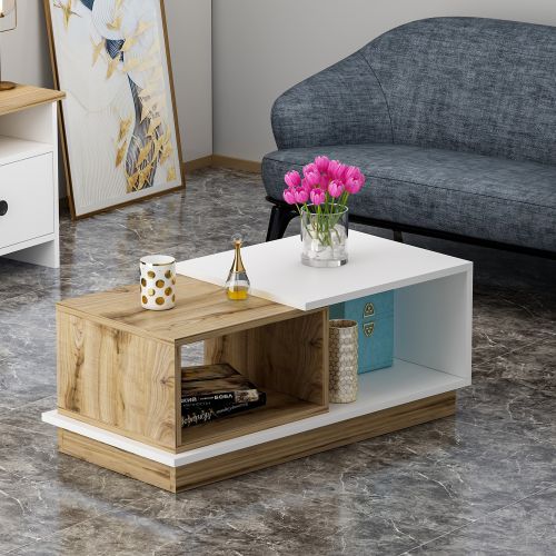 Tavolino da Salotto Marrone Rovere Nodi Bianco 2 Vani Forma Rettangolare 90x45x36h cm, Colore Ripiano Marrone - Ruino