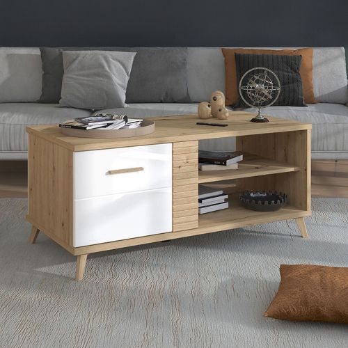 Tavolino da Salotto Marrone Rovere Nodi Bianco con Piedini 3 Vani 120x60x54h cm, Forma Rettangolare - Frati