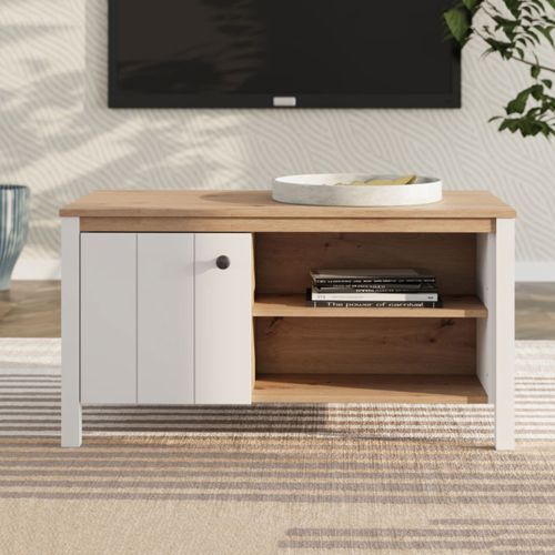 Tavolino da Salotto Marrone Rovere Nodi Bianco Opaco con Piedini 3 Vani 101x55x53h cm, Forma Rettangolare - Rivod