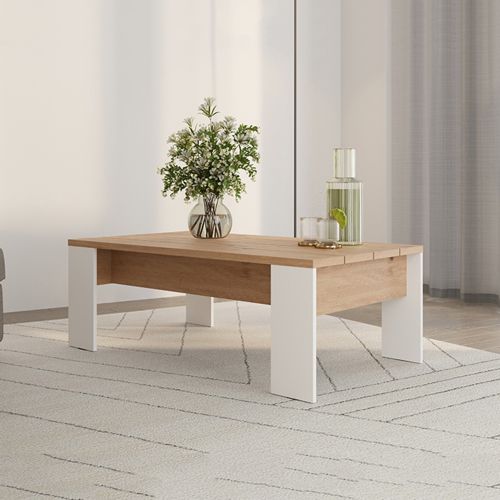 Tavolino da Salotto Marrone Rovere Nodi Bianco Opaco Forma Rettangolare Colore Ripiano Marrone 120x67x43h cm, Colore Struttura Bianco - Bertona